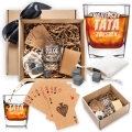 Szklanka do Whisky z Grawerem - Prezent na Dzień Ojca - Zestaw Prezentowy dla Taty - Szklanka + Karty do Gry + Kostki Chłodzące - Najlepszy Tata na Świecie