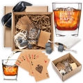 Szklanka do Whisky z Grawerem - Prezent na Dzień Ojca - Zestaw Prezentowy dla Taty - Szklanka + Karty do Gry + Kostki Chłodzące - Tata nie Kaktus
