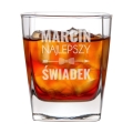 Szklanka do Whisky z Grawerem - Podziękowanie dla Świadka - Zestaw Prezentowy dla Świadka na Ślub - Szklanka + Karty do Gry + Kostki Chłodzące - Najlepszy Świadek Strzałka