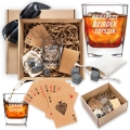 Szklanka do Whisky z Grawerem - Prezent na Dzień Dziadka - Zestaw Prezentowy dla Dziadka - Szklanka + Karty do Gry + Kostki Chłodzące - Najlepszy Dziadek na Świecie
