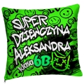 Prezent na Dzień Kobiet w Klasie - Kolorowa Poduszka z Imieniem dla Dziewczyny - Super Dziewczyna Zielona