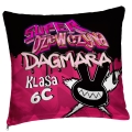Prezent na Dzień Kobiet w Klasie - Kolorowa Poduszka z Imieniem dla Dziewczyny - Super Dziewczyna Czarno Różowa