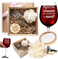 Kieliszek do Wina z Grawerem - Prezent z Imieniem - Zestaw Prezentowy dla Niej - Kieliszek + Lusterko Bambusowe + Myjka do Kąpieli - Zawsze Jest Powód