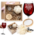 Kieliszek do Wina z Grawerem - Prezent dla Mamy - Zestaw Prezentowy na Dzień Matki - Kieliszek + Lusterko Bambusowe + Myjka do Kąpieli - Najlepsza Mama