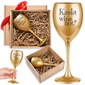 Złoty Kieliszek do Wina z Grawerem - Prezent z Imieniem - Zestaw Prezentowy dla Niej - Wine Not?