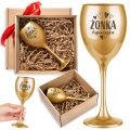 Złoty Kieliszek do Wina z Grawerem - Prezent Na Dzień Kobiet - Zestaw Prezentowy dla Niej - Żonka