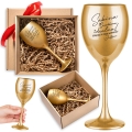 Złoty Kieliszek do Wina z Grawerem - Podziękowanie dla Świadkowej - Zestaw Prezentowy Box dla Świadkowej - Świadkowa Idealna