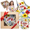 Kubek i Fartuch Kuchenny z Nadrukiem dla Mamy - Prezent na Dzień Matki - Zestaw Prezentowy dla Mamy - Wildflowers