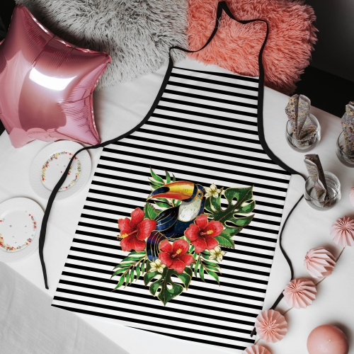 Fartuch kuchenny z nadrukiem w paski z tukanem