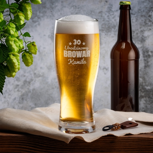 Kufel z Grawerem Do Piwa na Urodziny - Prezent z Imieniem na Urodziny - Wysoki Kufel Barowy - Urodzinowy Browar