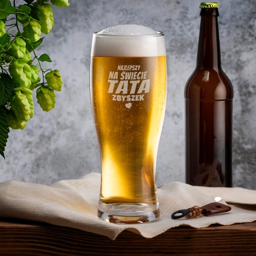 Kufel z Grawerem Do Piwa Dla Taty - Prezent z Imieniem na Dzień Ojca - Wysoki Kufel Barowy - Najlepszy Tata na Świecie