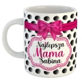 Kubek i Długopis z Grawerem dla Mamy - Prezent na Dzień Matki - Zestaw Prezentowy Kubek + Długopis + Podkładka - Grochy