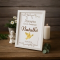 Ozdobna Ramka na Chrzest Święty - Pamiątka Na Chrzciny - Obrazek Personalizowany - Gołąbek Gałązka