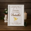 Ozdobna Ramka na Chrzest Święty - Pamiątka Na Chrzciny - Obrazek Personalizowany - Gołąbek Gałązka