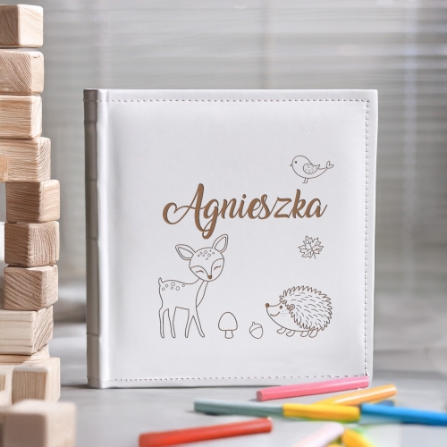 Album Biały Na Zdjęcia z Grawerem Prezent Dla Dziecka - Album na Zdjęcia Dziecka - Zwierzątka