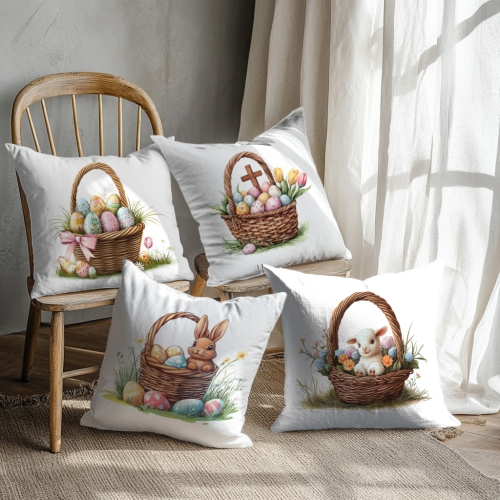 Komplet Poszewek Wielkanocnych z Nadrukiem - Zestaw Prezentowy - Poszewki Na Poduszki Wielkanoc