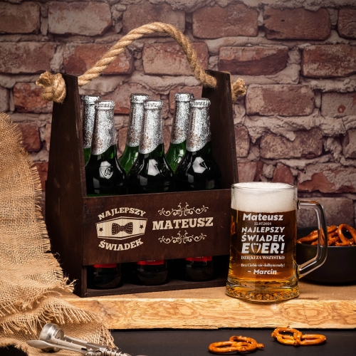 Nosidło z kuflem na Piwo z Grawerem - Prezent Dla Najlepszego Świadka