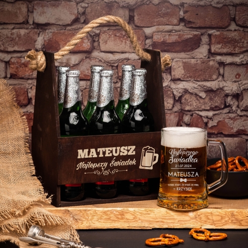 Nosidło z kuflem na Piwo z Grawerem - Prezent Podziękowanie Dla Najlepszego Świadka