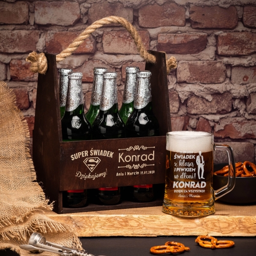 Nosidło z kuflem na Piwo z Grawerem - Prezent Podziękowanie Dla Super Świadka