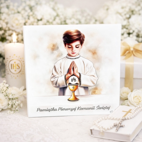 Kolorowy Obrazek z Laminatem - Pamiątka Pierwszej Komunii Świętej dla Chłopca