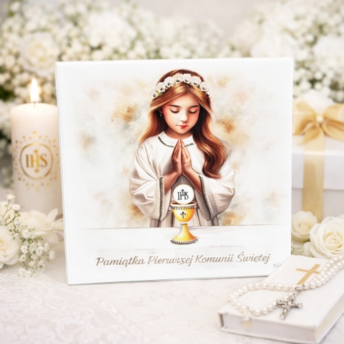 Kolorowy Obrazek z Laminatem - Pamiątka Pierwszej Komunii Świętej dla Dziewczynki