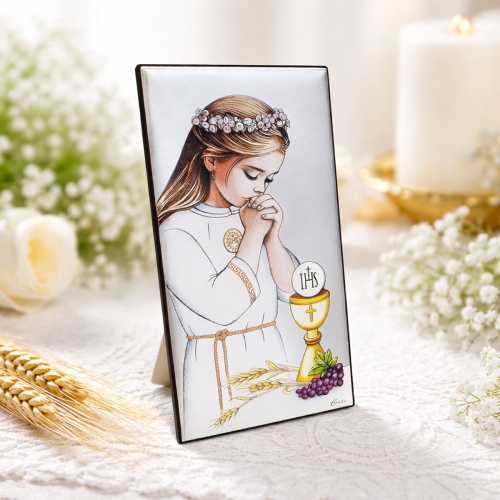 Kolorowy Obrazek z Laminatem - Pamiątka Pierwszej Komunii Świętej dla Dziewczynki
