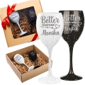 Kieliszki do Wina z Grawerem - Prezent dla Par - Kieliszek Biały i Czarny - Zestaw Prezentowy dla Pary - Prezent na Walentynki - Better Togheter