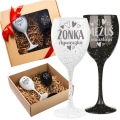 Kieliszki do Wina z Grawerem - Prezent dla Par - Kieliszek Biały i Czarny - Zestaw Prezentowy dla Pary - Prezent na Walentynki - Żonka/Mężuś