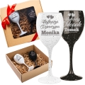 Kieliszki do Wina z Grawerem - Prezent dla Par - Kieliszek Biały i Czarny - Zestaw Prezentowy dla Pary - Prezent na Walentynki - Najlepsi