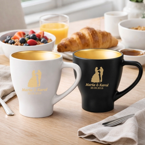 Zestaw Kubków z Grawerem - Prezent dla Par - Kubki Biały i Czarny - Zestaw Prezentowy dla Pary - Prezent na Walentynki - Para Młoda
