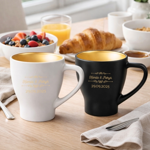 Zestaw Kubków z Grawerem - Prezent dla Par - Kubki Biały i Czarny - Zestaw Prezentowy dla Pary - Prezent na Walentynki - Ornamenty