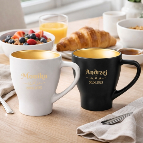 Zestaw Kubków z Grawerem - Prezent dla Par - Kubki Biały i Czarny - Zestaw Prezentowy dla Pary - Prezent na Walentynki - Ozdoby