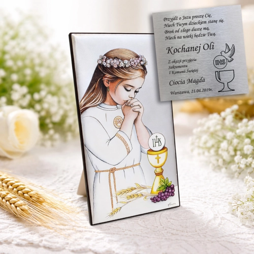 Kolorowy Obrazek z Laminatem - Pamiątka Pierwszej Komunii Świętej dla Dziewczynki