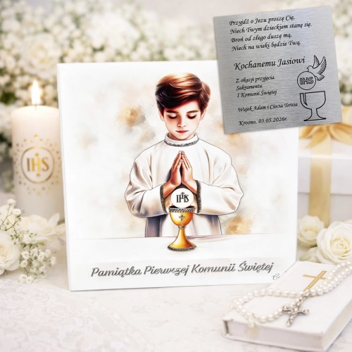 Kolorowy Obrazek z Laminatem - Pamiątka Pierwszej Komunii Świętej dla Chłopca