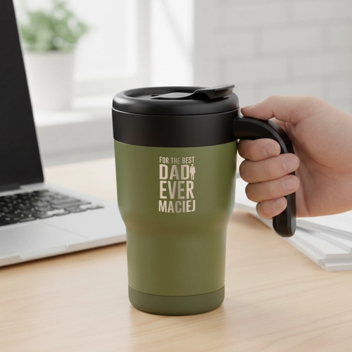Kubek Termiczny z Grawerem dla Taty - Prezent na Dzień Ojca -  Ze Słomką i Uchwytem  -  The Best Dad