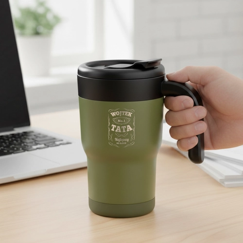 Kubek Termiczny z Grawerem dla Taty - Prezent na Dzień Ojca -  Ze Słomką i Uchwytem  -  Tata No. 1