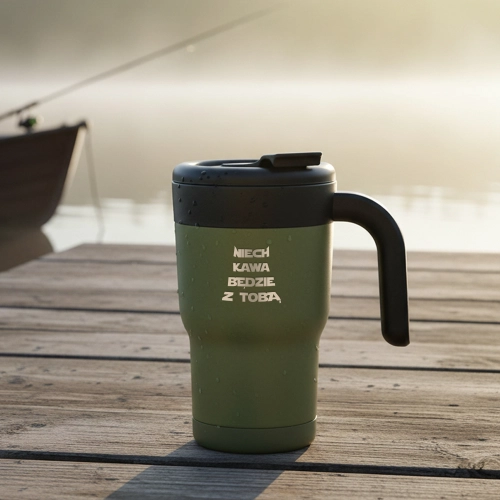 Kubek Termiczny z Grawerem - Prezent Dla Niego -  Ze Słomką i Uchwytem  -  Niech Kawa Będzie z Tobą