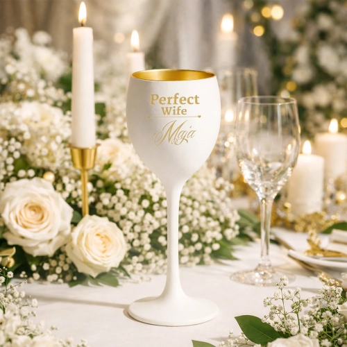 Matowy Kieliszek do Wina z Grawerem - Prezent na Urodziny - Kieliszek z Imieniem - Perfect Wife