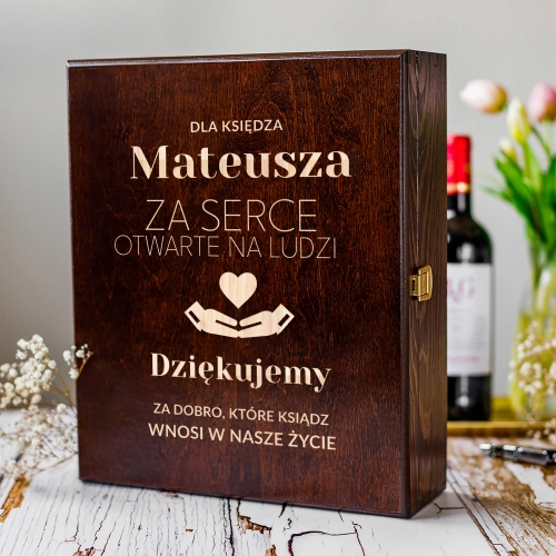 Skrzynka na Wino z Grawerem - Prezent dla Księdza - Potrójna