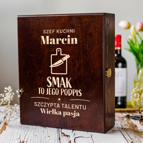 Skrzynka na Wino z Grawerem - Prezent dla Kucharza - Potrójna