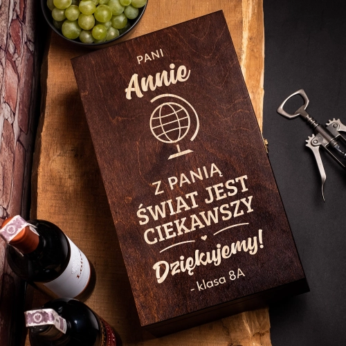 Skrzynka na Wino z Grawerem - Prezent dla Wychowawcy - Dzień Nauczyciela