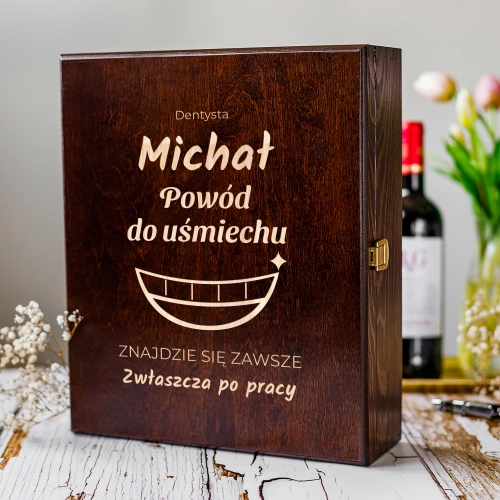 Skrzynka na Wino z Grawerem - Prezent dla Dentysty - Potrójna