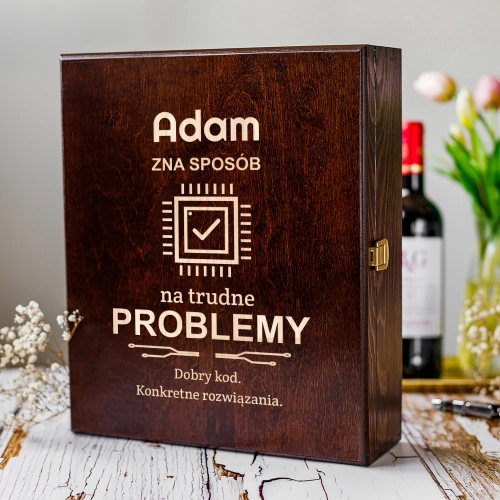 Skrzynka na Wino z Grawerem - Prezent dla Informatyka - Potrójna