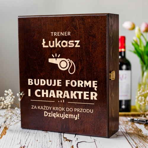 Skrzynka na Wino z Grawerem - Prezent dla Trenera - Potrójna