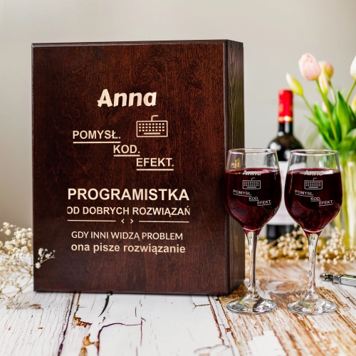 Kieliszki z Grawerem w Skrzynce - Prezent dla Informatyka Programisty - Potrójna