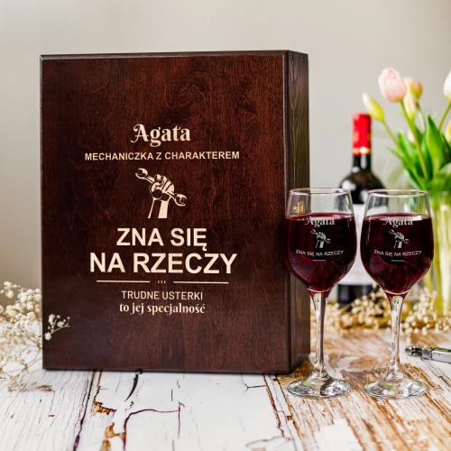 Kieliszki z Grawerem w Skrzynce - Prezent dla Mechanika - Potrójna