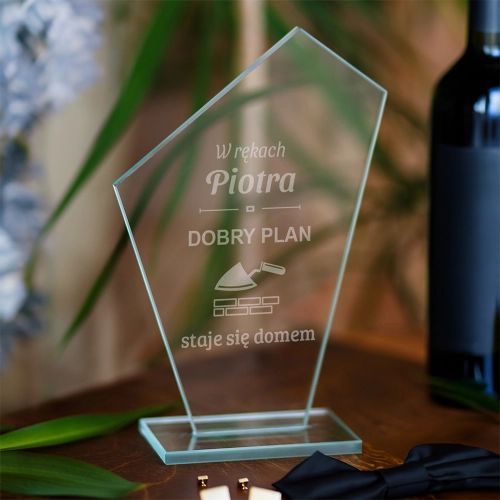 Statuetka Szklana Dla Budowlańca - Trofeum Szklane dla Budowlańca