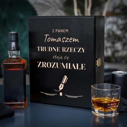Zestaw Skrzynka na Whisky + Szklanka z Grawerem dla Nauczyciela - Prezent dla Nauczyciela