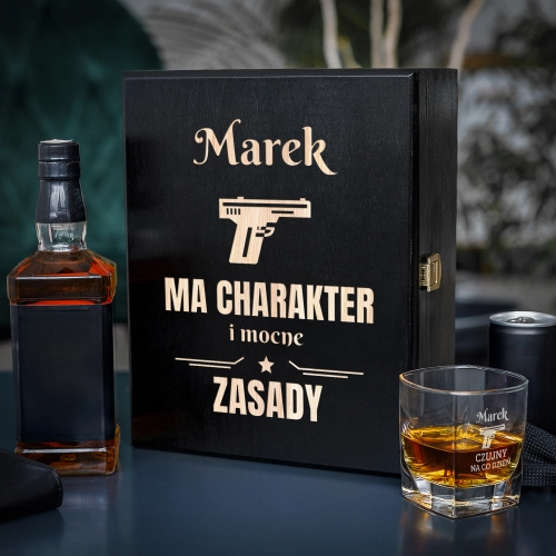 Zestaw Skrzynka na Whisky + Szklanka z Grawerem dla Policjanta - Prezent dla Policjanta