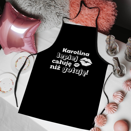 Czarny fartuch kuchenny z nadrukiem